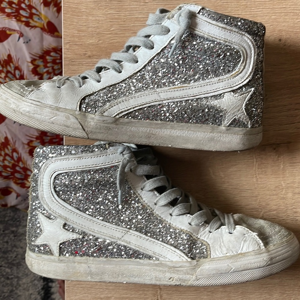 Golden Goose Silver Glitter High-Top Sneakers